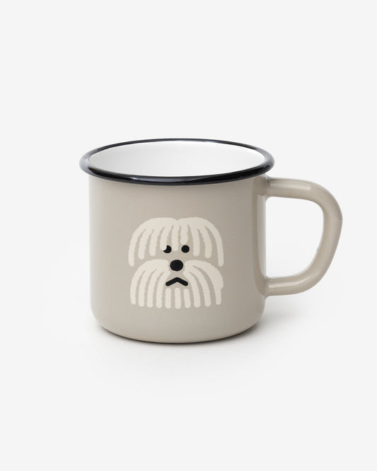 FLUFFY DOG WARMGREY ENAMEL MUG CUP