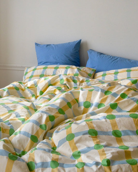 DOT CHECK GREEN ON BEIGE DUVET COVER