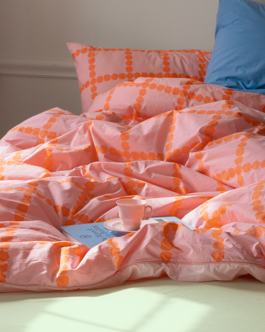 BLOSSOM CHECK CORAL DUVET COVER