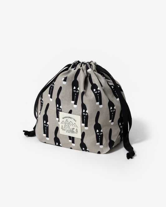 CAT COMING STRING POUCH - GREY