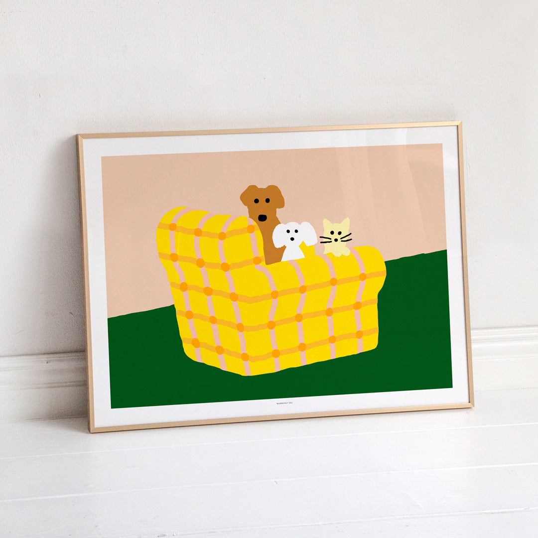 ARMCHAIR DOGS & CAT POSTER