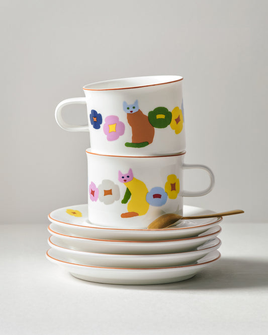 CATS & FLOWERS MUG & SAUCER 2P