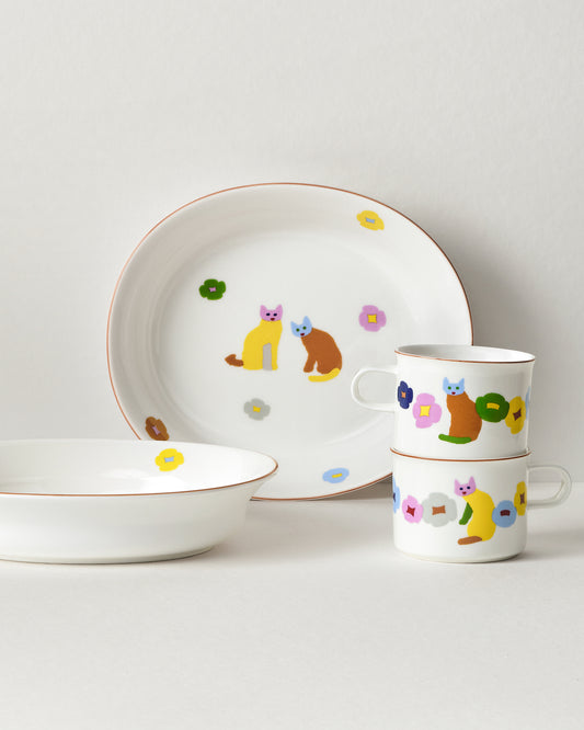 CATS & FLOWERS MUG(250ml) + OVAL BOWL SET