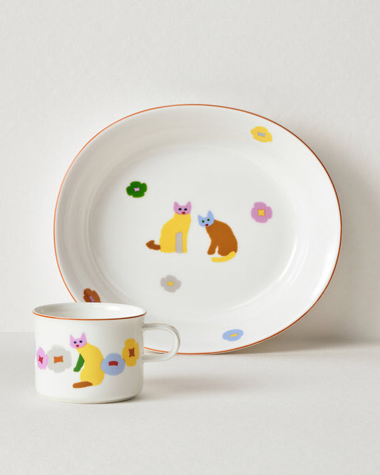 CATS & FLOWERS MUG(250ml) + OVAL BOWL SET