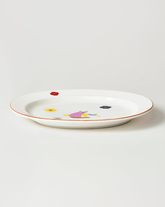 CATS & FLOWERS OVAL PLATE