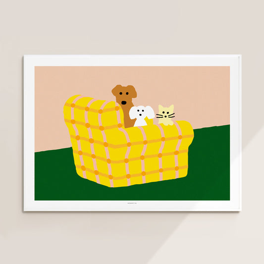 ARMCHAIR DOGS & CAT POSTER