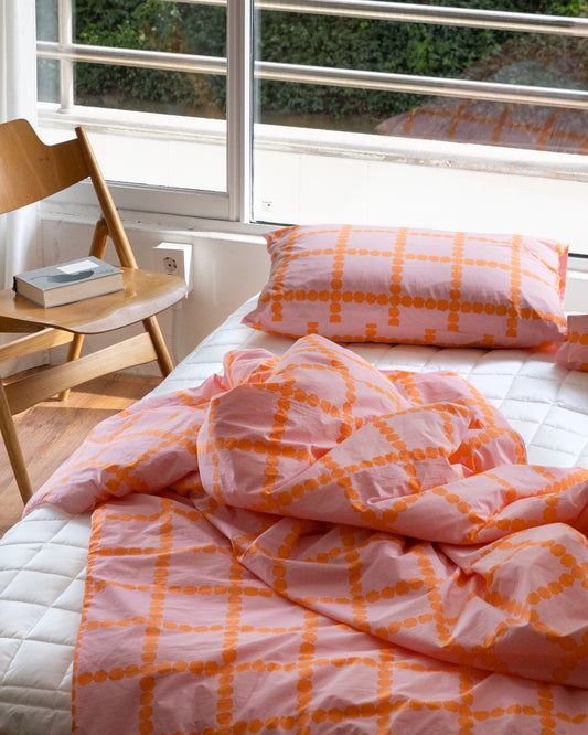 BLOSSOM CHECK CORAL SUMMER COMFORTER