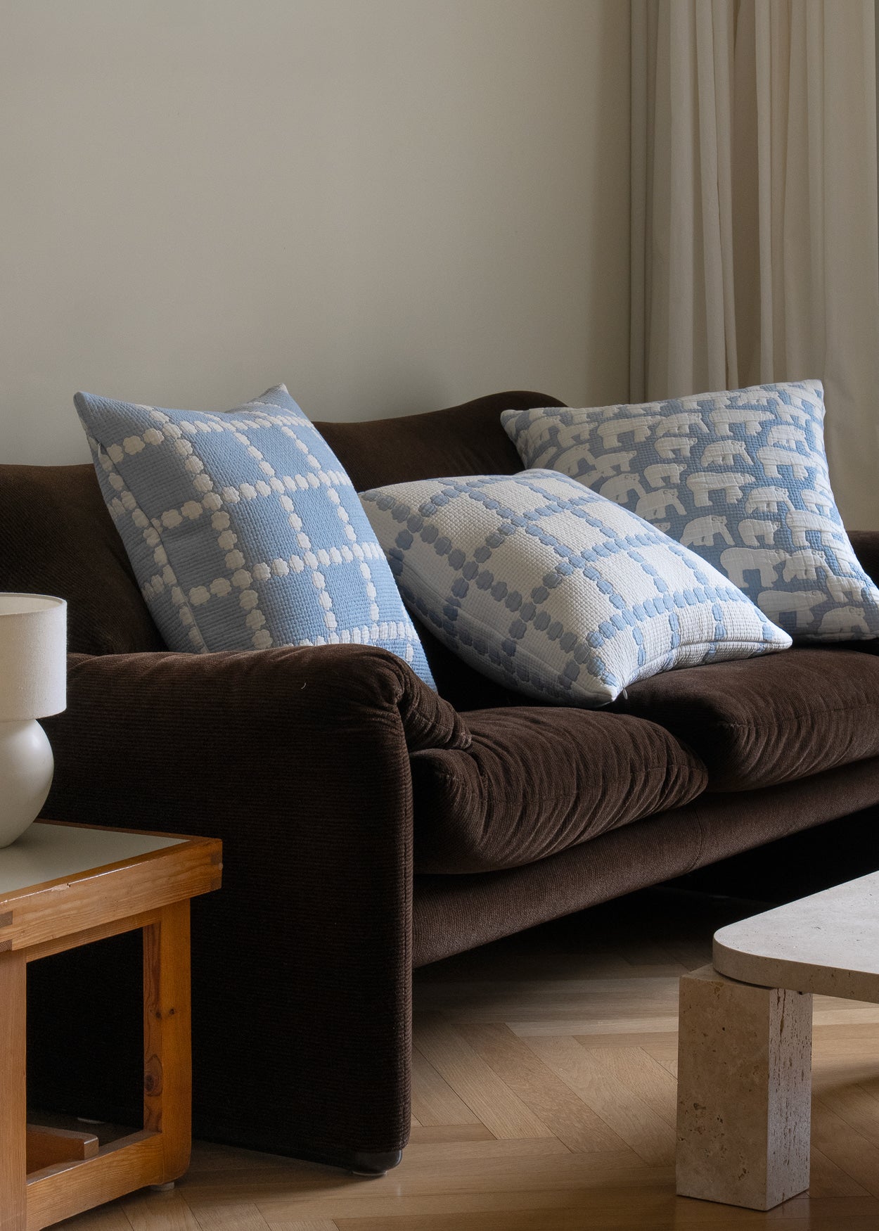 BLOSSOM CHECK CUSHION COVER 5050 - BLUE (2colors)
