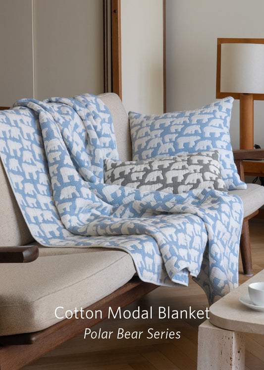 POLAR BEARS COTTON MODAL BLANKET - BLUE (2size)