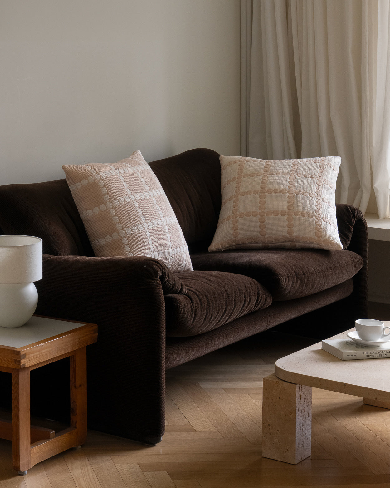 BLOSSOM CHECK CUSHION COVER 5050 - BEIGE (2colors)