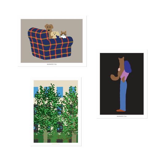 ARMCHAIR DOGS & CAT - NAVY POSTCARD