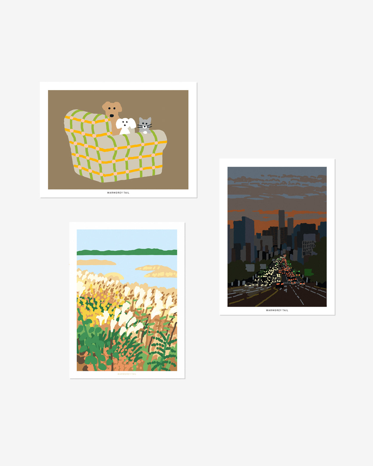 ARMCHAIR DOGS & CAT - WARMGREY POSTCARD