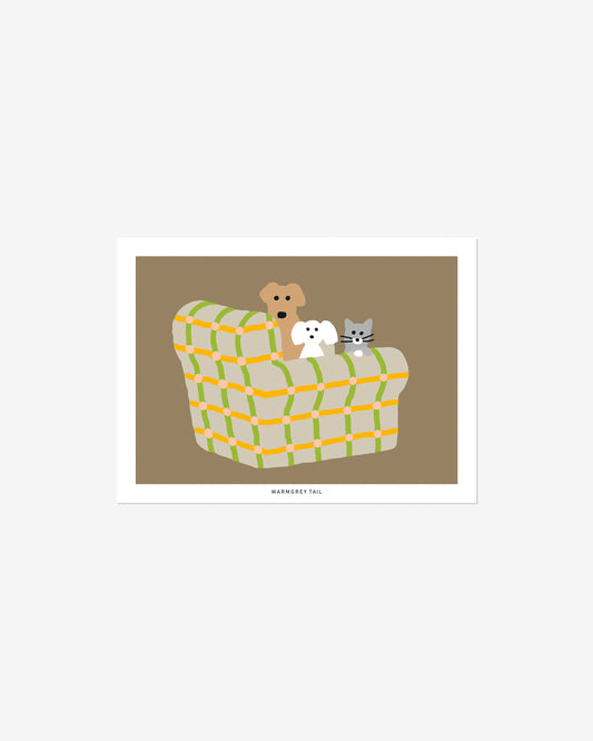 ARMCHAIR DOGS & CAT - WARMGREY POSTCARD