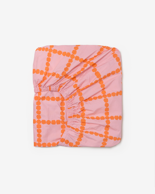 BLOSSOM CHECK - CORAL FITTED SHEET
