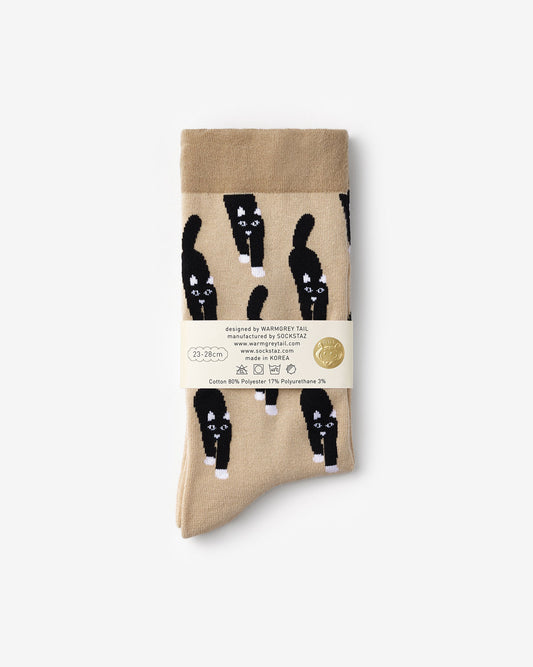 CAT COMING SOCKS - BEIGE