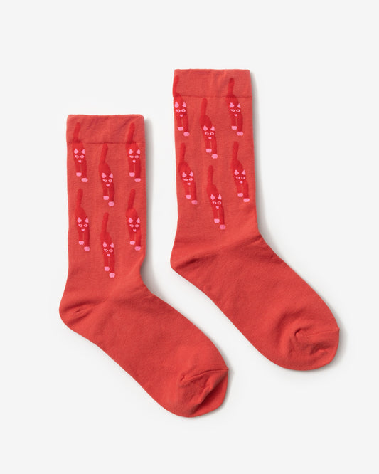 CAT COMING SOCKS - RED
