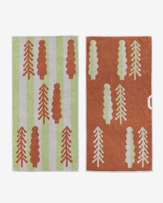 TREES FACE TOWEL - BRICK ON KHAKI
