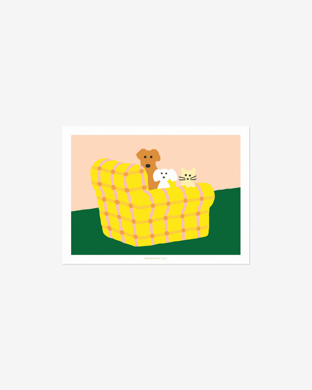 ARMCHAIR DOGS & CAT POSTCARD