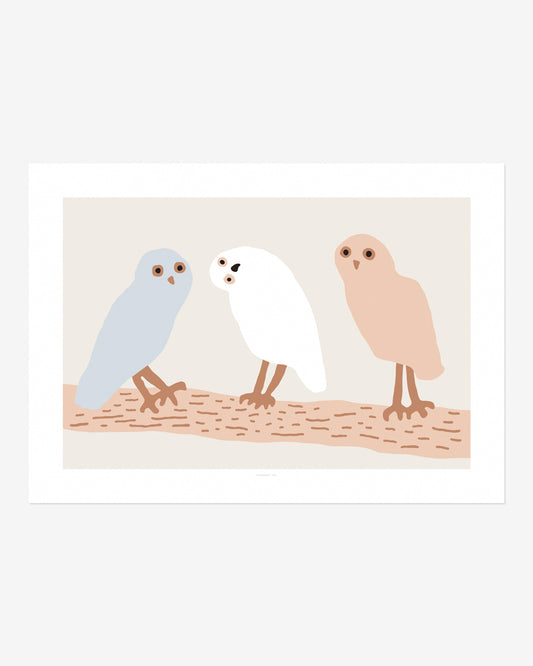 HELLO OWLS - LIGHT GREY POSTER