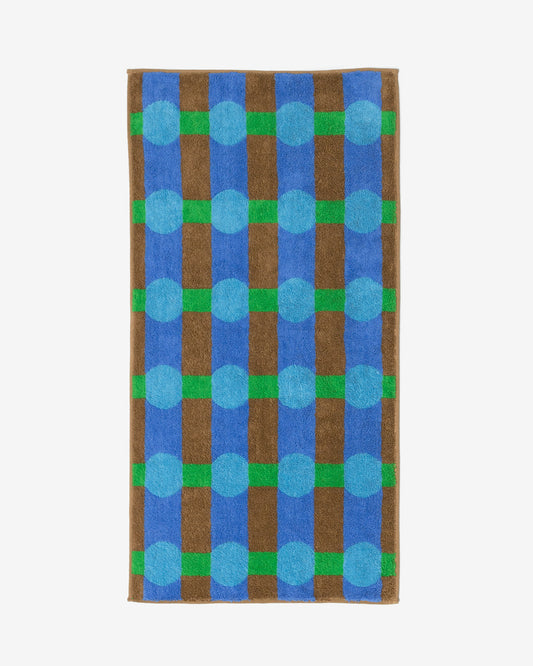 DOT CHECK FACE TOWEL - BLUE ON BRICK