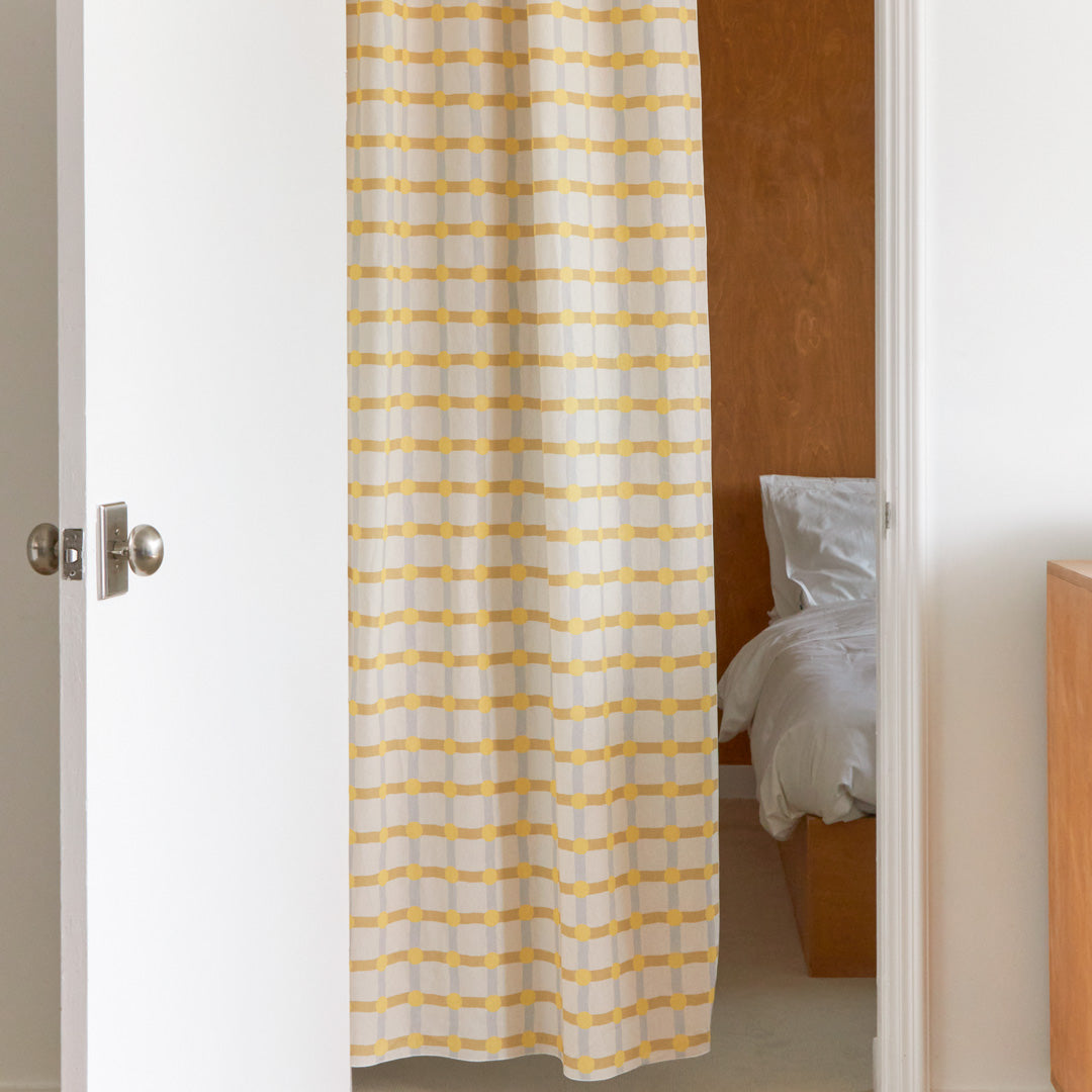 DOT CHECK DOOR CURTAIN - LEMON ON IVORY