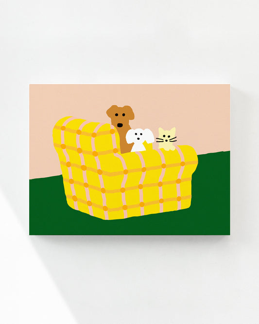 ARMCHAIR DOGS & CAT CANVAS