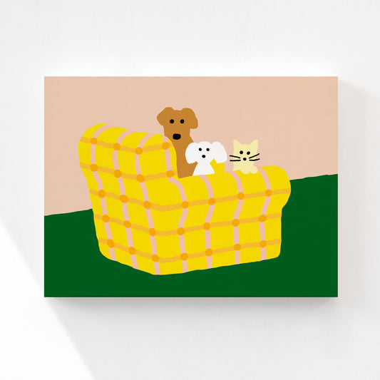 ARMCHAIR DOGS & CAT CANVAS
