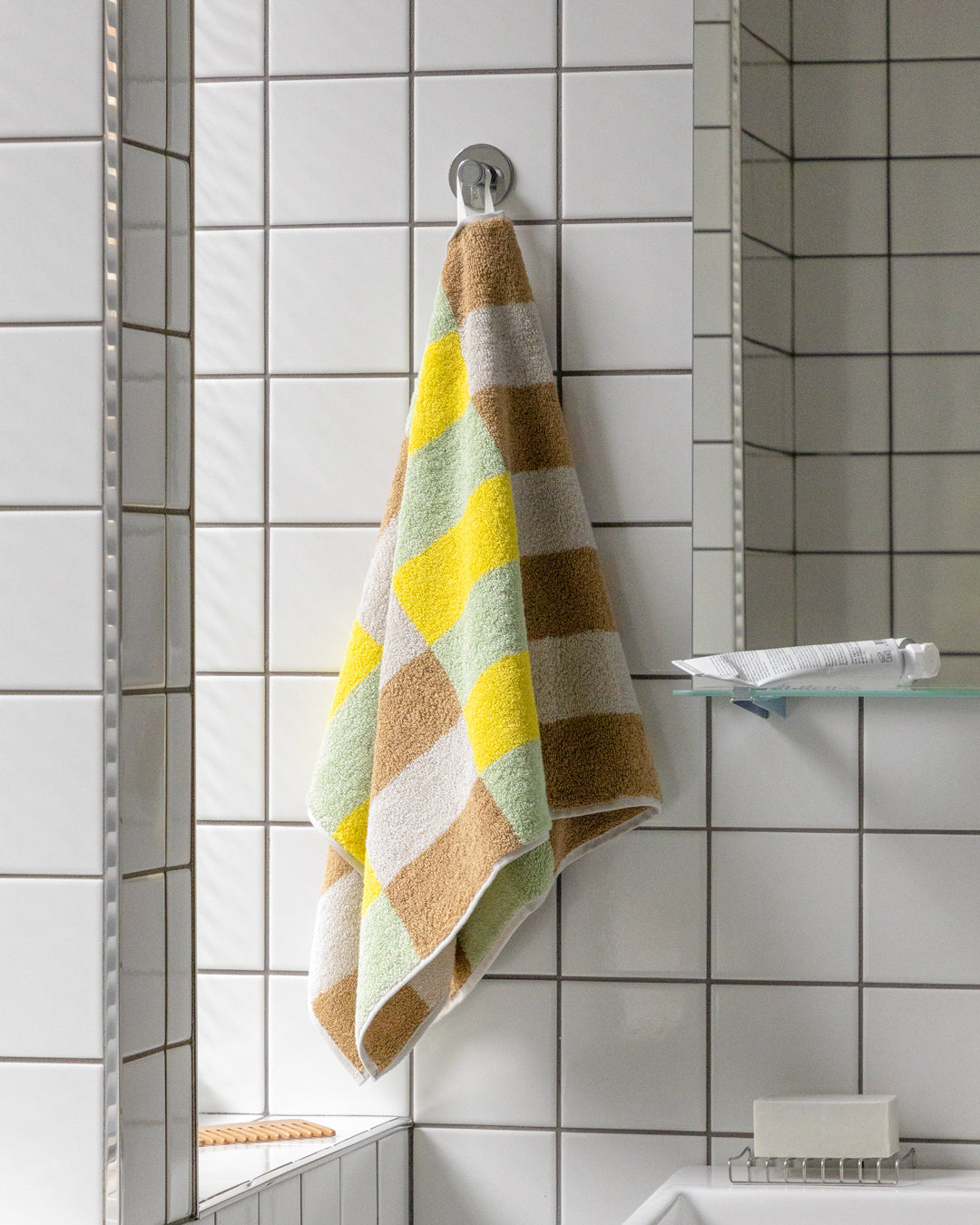 CHECK FACE TOWEL - SAND YELLOW