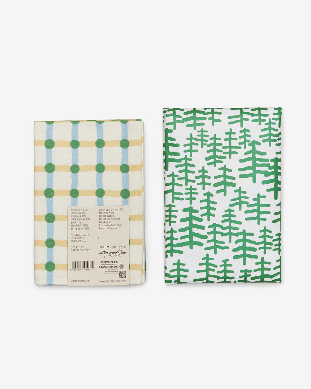 DOT CHECK KITCHEN CLOTH - GREEN ON BEIGE