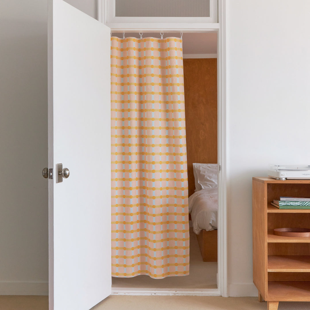 DOT CHECK DOOR CURTAIN - ORANGE ON PINK