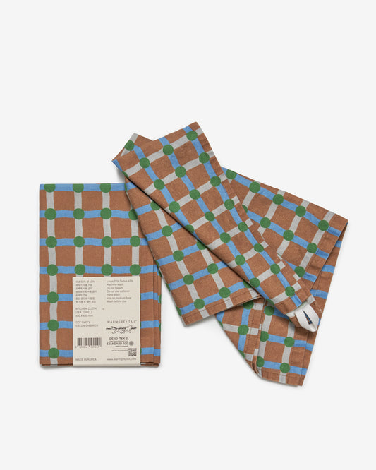 DOT CHECK KITCHEN CLOTH - GREEN ON BRICK