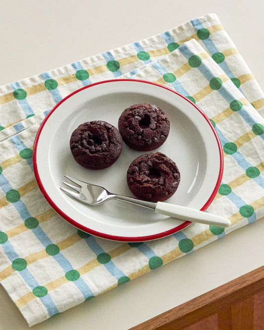 DOT CHECK KITCHEN CLOTH - GREEN ON BEIGE