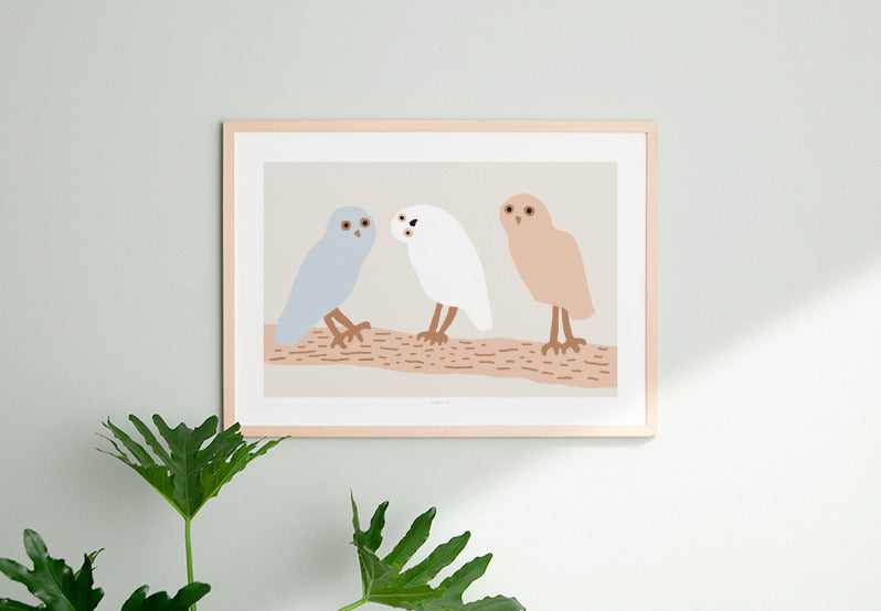HELLO OWLS - LIGHT GREY POSTER