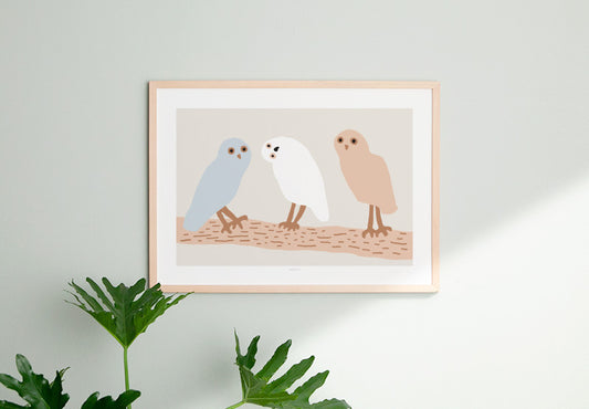 HELLO OWLS - LIGHT GREY POSTER