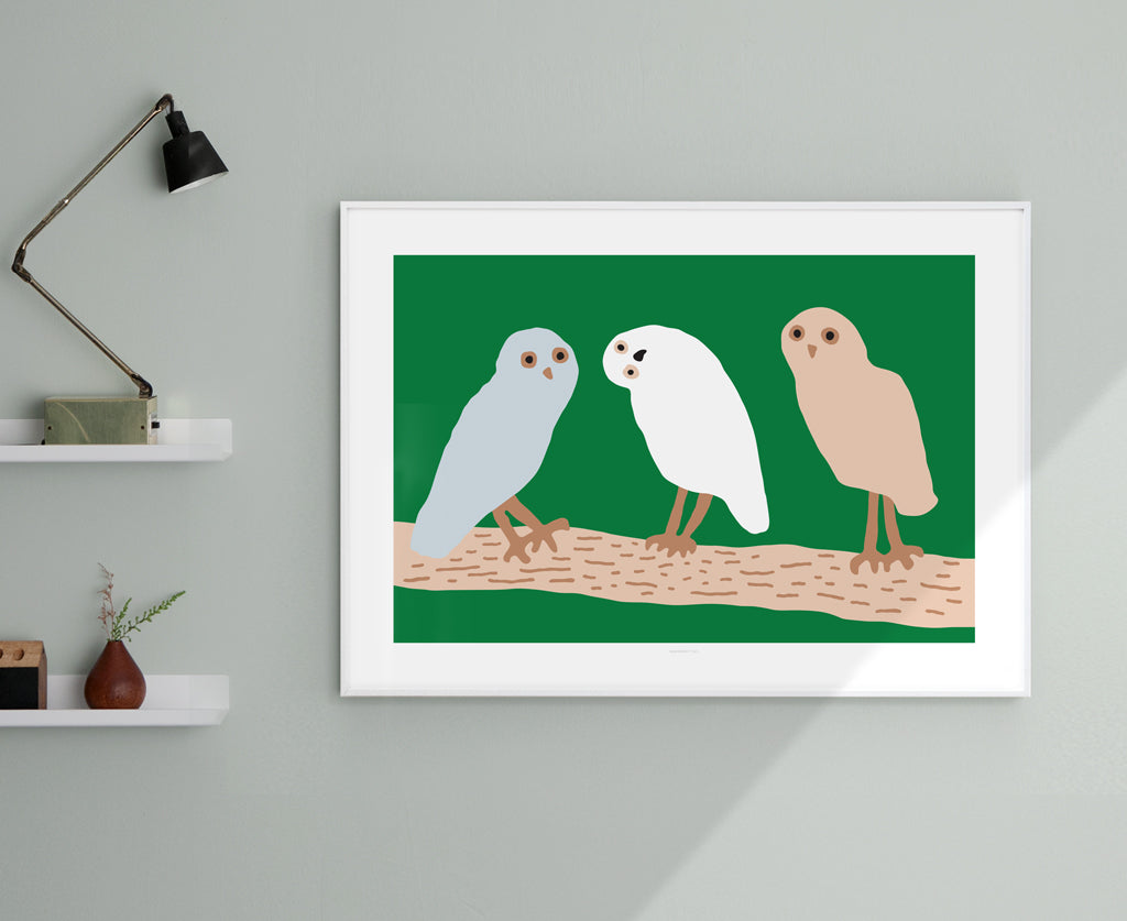 HELLO OWLS - GREEN POSTER