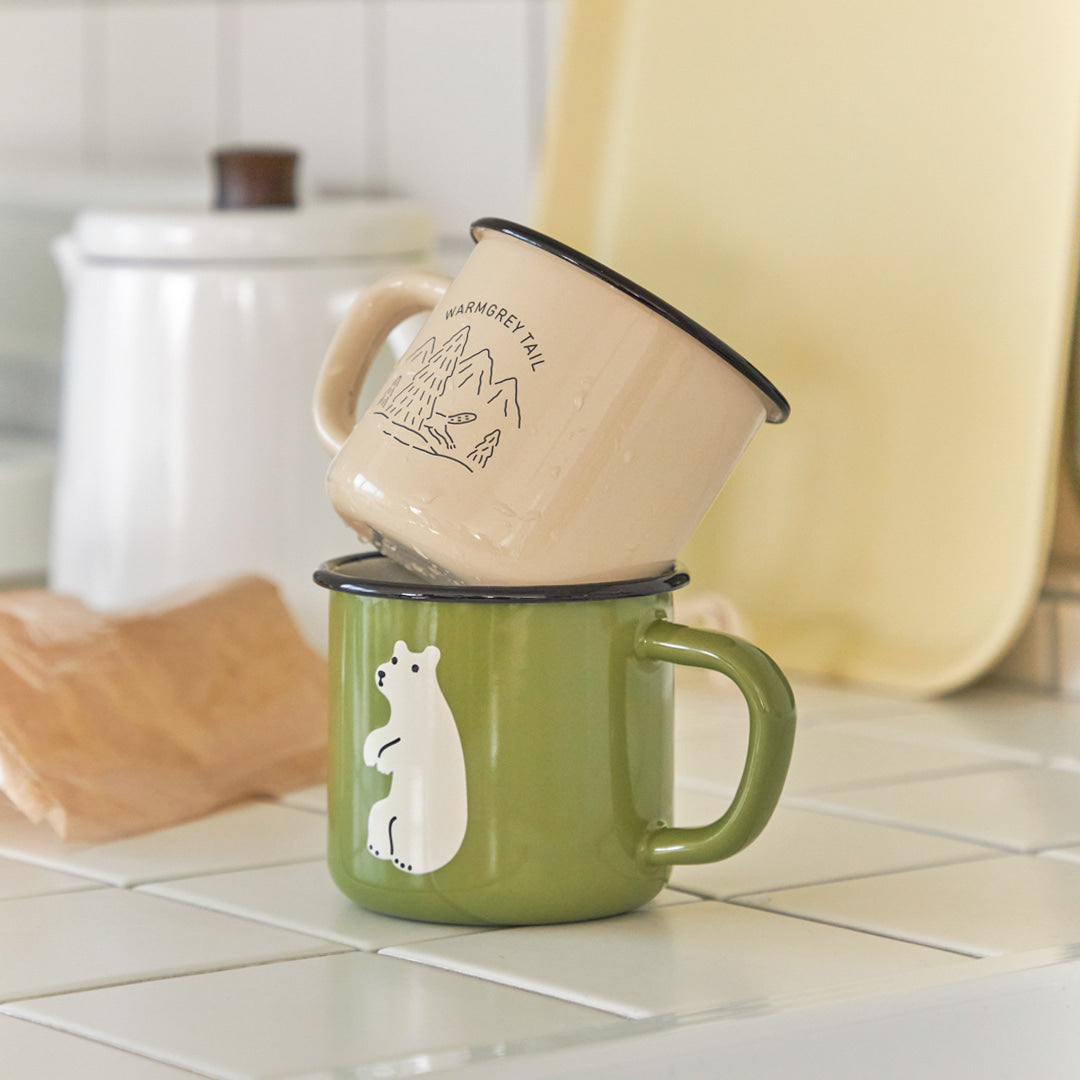 HUGGY BEAR BEIGE ENAMEL MUG CUP