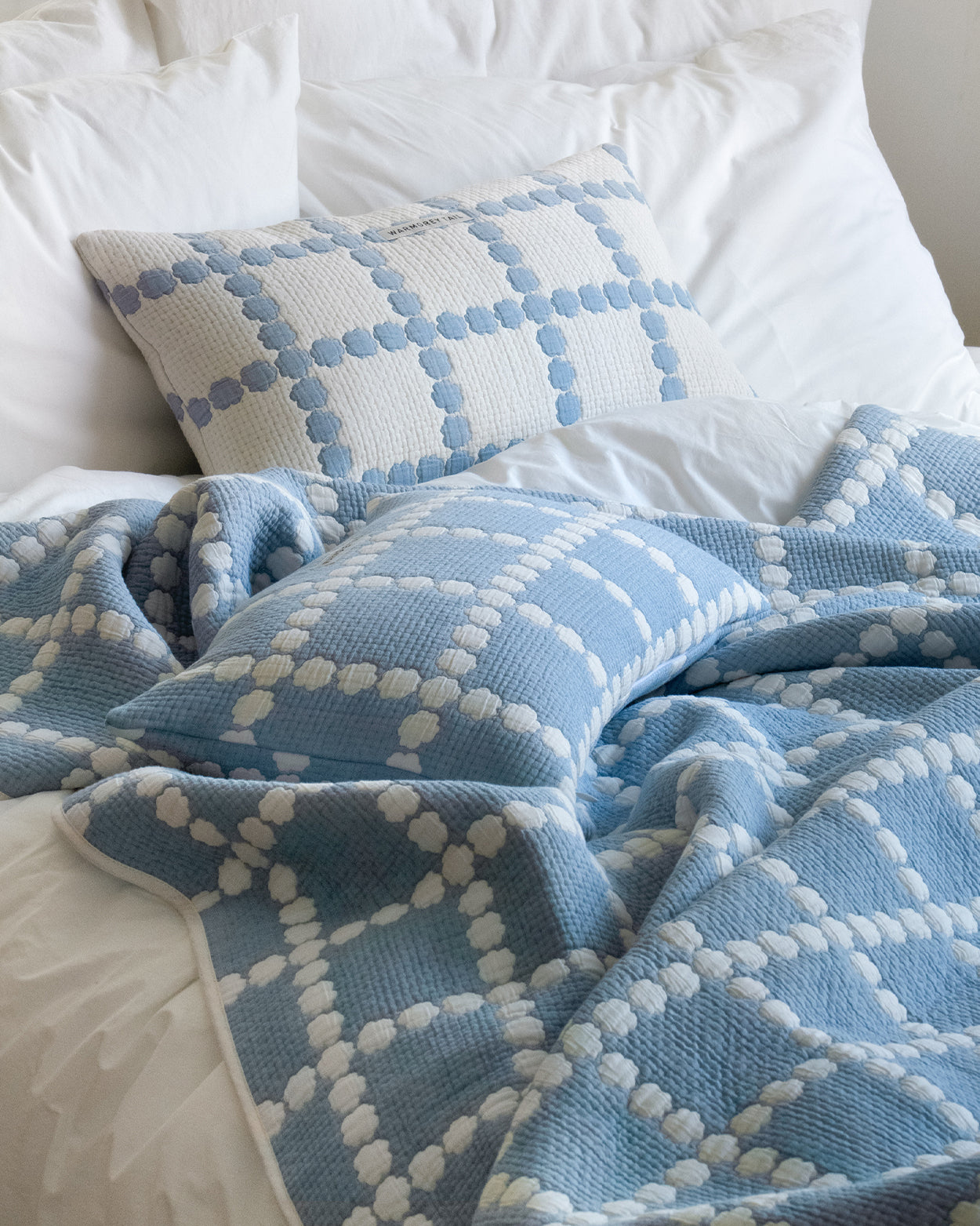 BLOSSOM CHECK COTTON MODAL BLANKET - BLUE (2size)