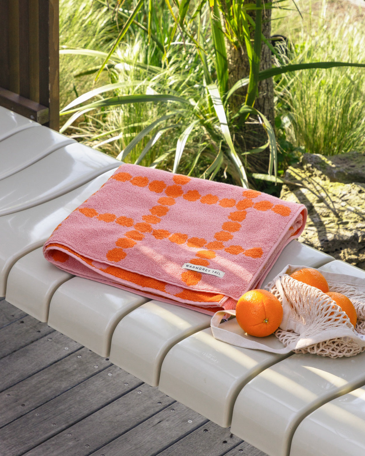 [BEACH & BATH] BLOSSOM CHECK BIG TOWEL - PINK