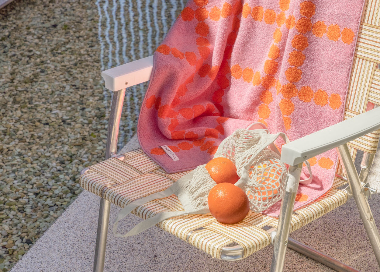 [BEACH & BATH] BLOSSOM CHECK BIG TOWEL - PINK
