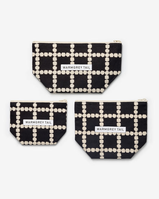 BLOSSOM CHECK STANDING POUCH - BLACK (3size)
