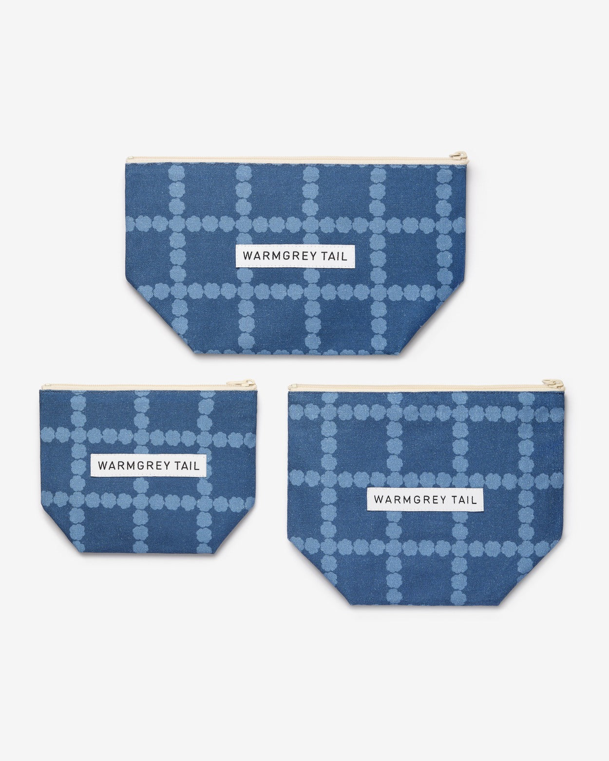BLOSSOM CHECK STANDING POUCH - DENIM BLUE (3size)