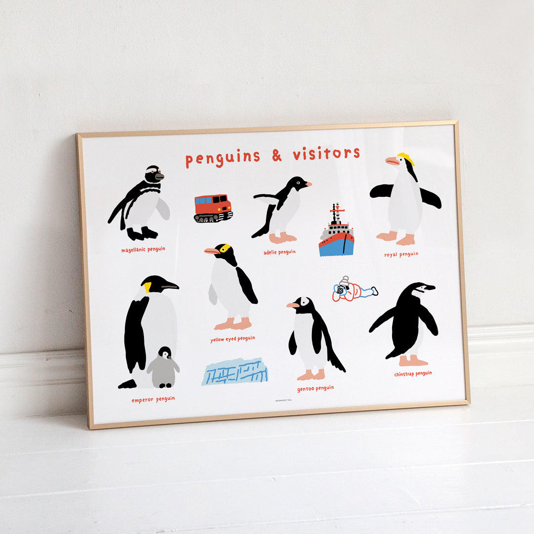 PENGUINS & VISITORS POSTER