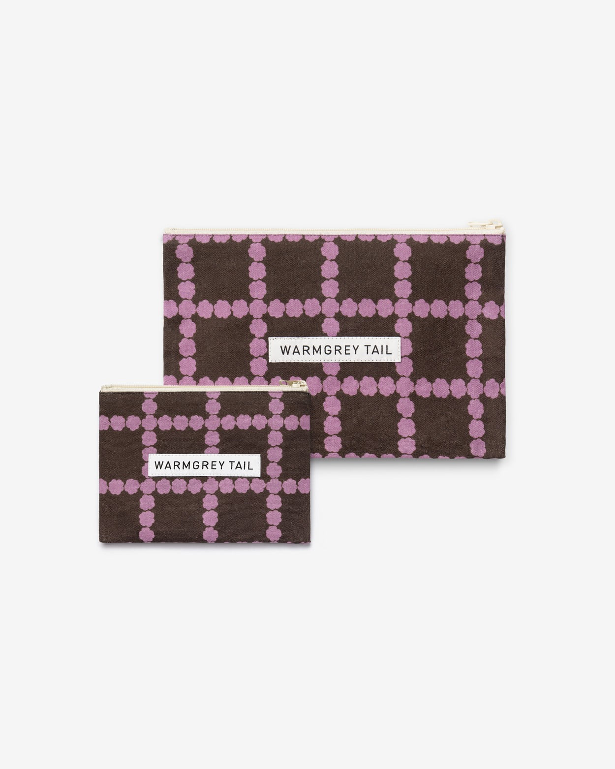 BLOSSOM CHECK FLAT POUCH - LAVENDER CHOCO (2size)