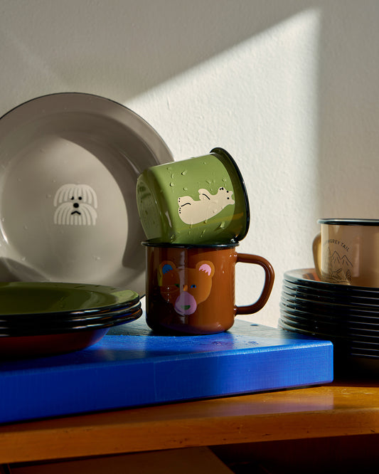 HUGGY BEAR BEIGE ENAMEL MUG CUP