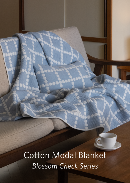BLOSSOM CHECK COTTON MODAL BLANKET - BLUE (2size)