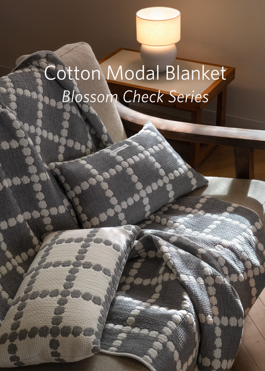 BLOSSOM CHECK COTTON MODAL BLANKET - WARMGREY (2size)