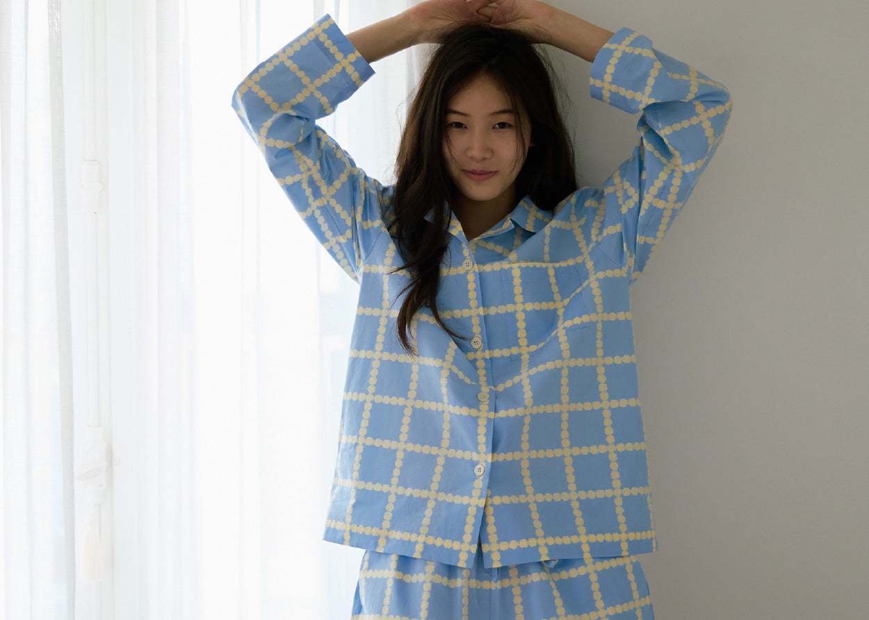 [PRE-ORDER UNTIL OCT 29] BLOSSOM CHECK PAJAMA SET - BLUE