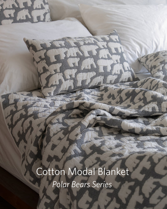 POLAR BEARS COTTON MODAL BLANKET - WARMGREY (2size)