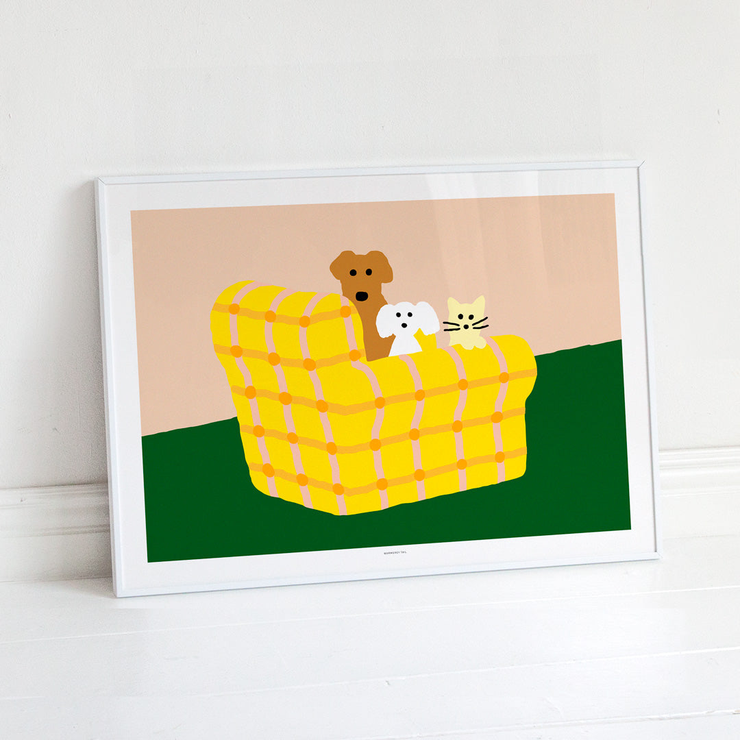 ARMCHAIR DOGS & CAT POSTER