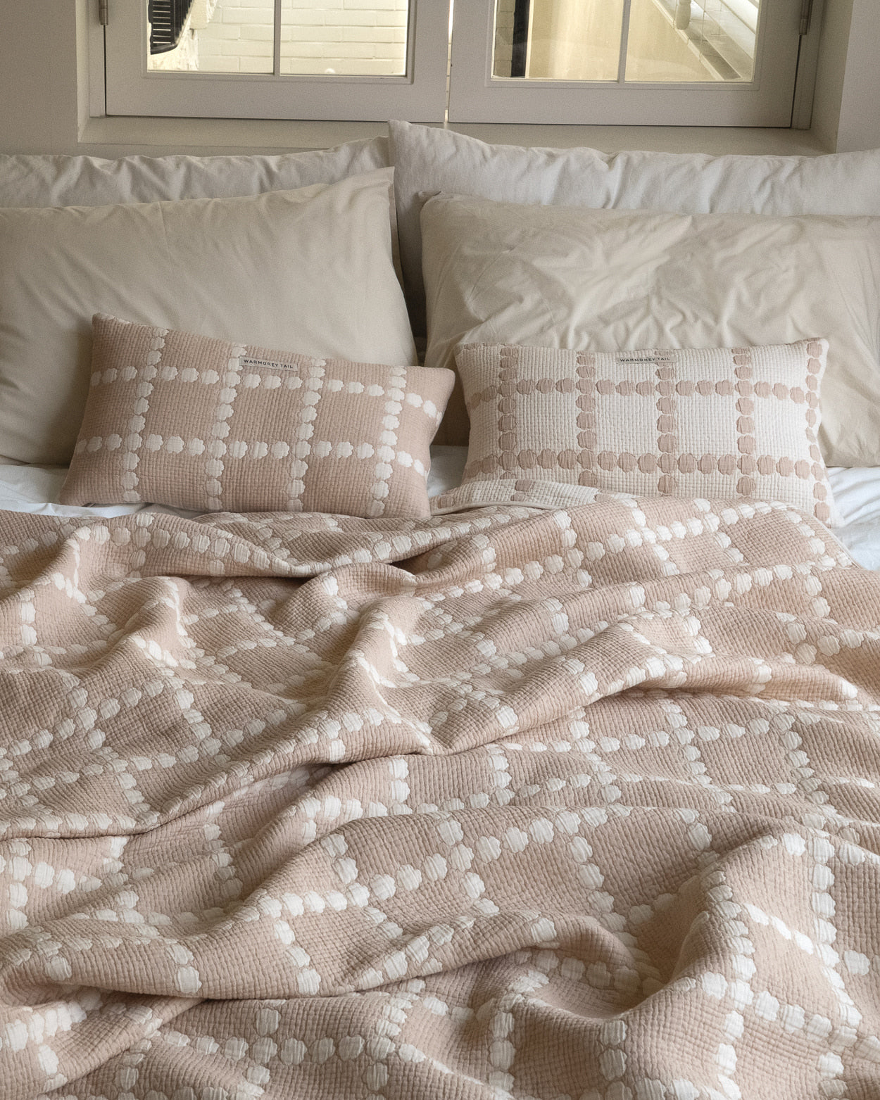 BLOSSOM CHECK COTTON MODAL CUSHION & PILLOW CASE - BEIGE (2colors)